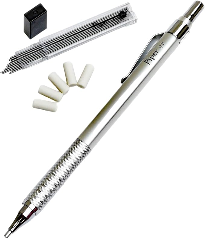 PIPER Quadrata Metal Mechanical Pencil 0.7mm with Erasers and HB #2 Lead Refills for Art, Sketching, Writing, Drafting (BluVerde)-DeskLoop Office
