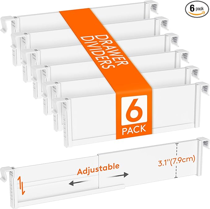 Lifewit Hanging Kitchen Drawer Dividers 3.1" High, 10-17" Adjustable Drawer Organizers for Utensils, Expandable Dresser Separators in Kitchen/Bedroom/Bathroom/Vanity/Office, White(6 Pack)-DeskLoop Office