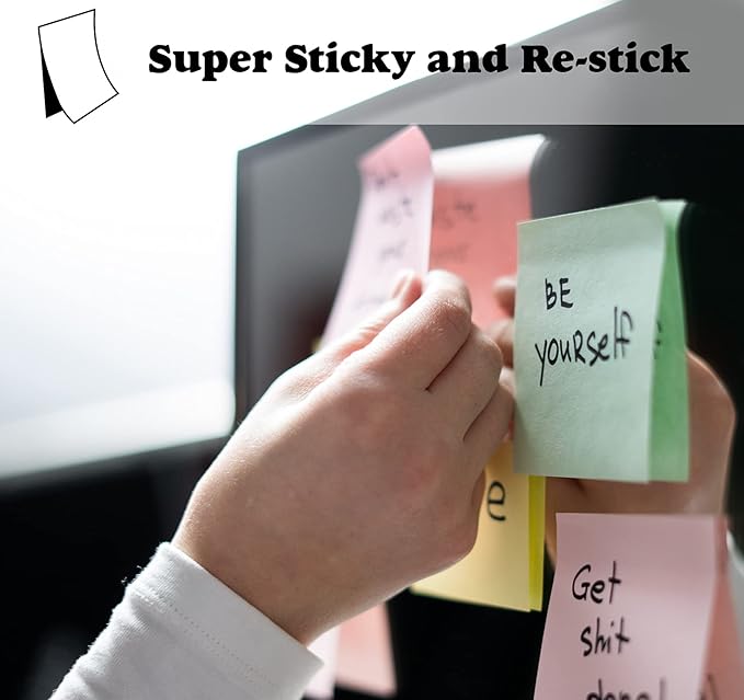 24 Pack Sticky Notes - 3 x 3 Inch Large Memo Pads with 2X Sticking Power,12 Bright Colors Sticky Pads,100 Sheets/Pad - 2400 PCS Super Sticky & Repositionable for Office,Notebook,School,and Daily Use-DeskLoop Office