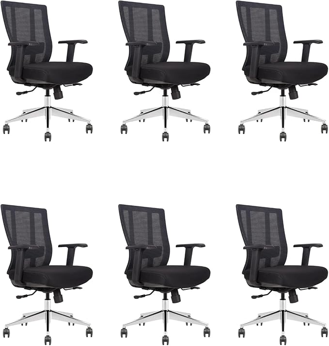 Ergonomic Conference Room Chair Mesh Back with Seat Slide - Adjustable Lumbar Support Computer Desk Chair with Height Adjustable Arms - 5-Star Polished Aluminum Base (Pack of 6)-DeskLoop Office