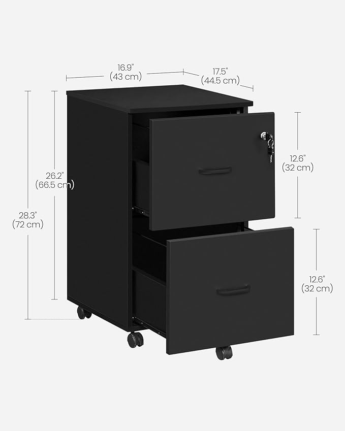 VASAGLE 2-Drawer File Cabinet, Locking Filing Cabinet for Home Office, Small Rolling Printer Stand, A4, Letter-Size Hanging Files, Assembly Required, Black ULCD027T16V2-DeskLoop Office
