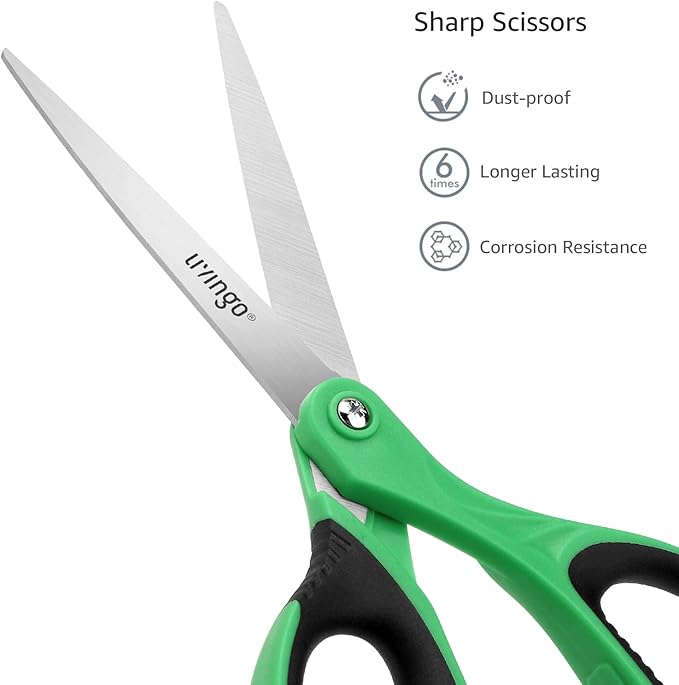 LIVINGO 3 Pack Sharp Scissors, 8.5 inch Comfort Grip Scissors All Purpose for Office, Stainless Steel Shears for Home Heavy Duty Cutting Fabric Sewing, Paper, School Crafting DIY-DeskLoop Office