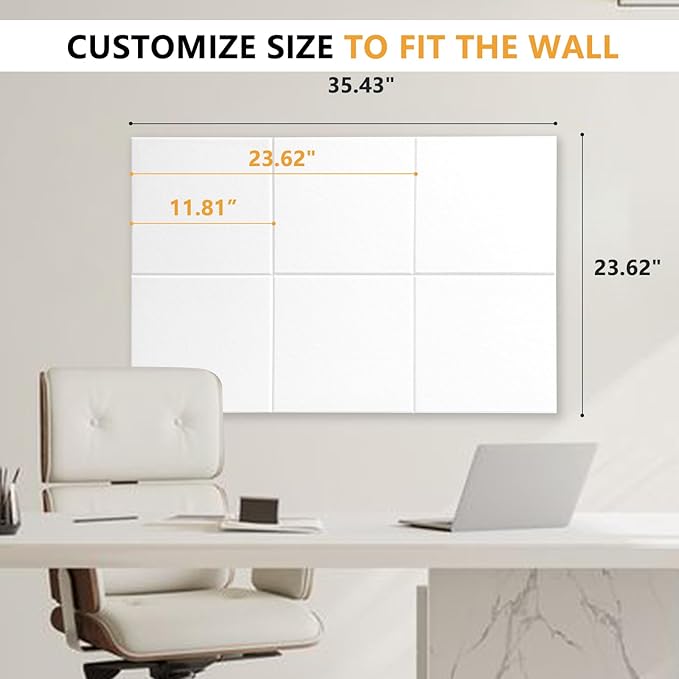 Large Cork Board for Wall with Pins, 36" x 24" Bulletin Board Self-Adhesive Pin Board | Customized 6 Packs Felt Tiles for Office Home Wall Decor, White-DeskLoop Office