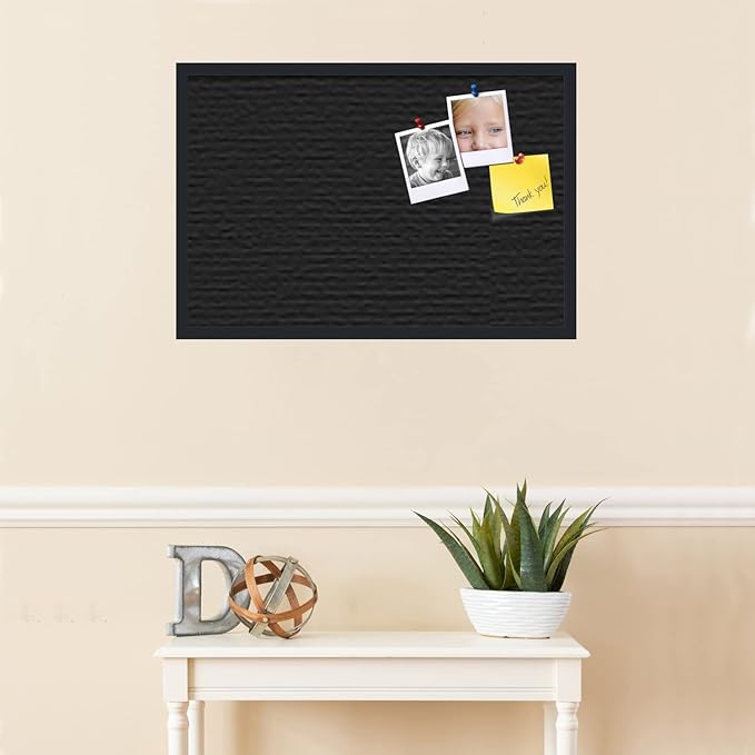 PinPix pin Cork Bulletin Board Made from Canvas, Classic Black Pattern 30 x 20 Inches (Completed Size) and Framed in Satin Black (PinPix-622)-DeskLoop Office