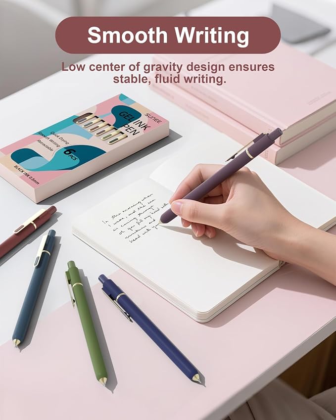 SUNEE Gel Pens, 6 Pack 0.5mm Pens Fine Point Smooth Writing Pens with Quick-Dry Black Ink, Cute Aesthetic School Office Note-Taking Pens for Journaling - Vintage-DeskLoop Office