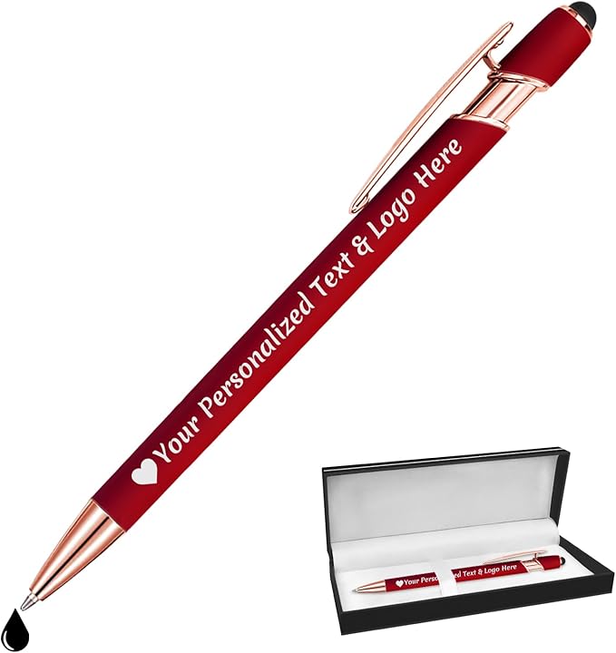 STREADVE Personalized Custom Pens Engraved Writing Pen with Name Logo, Customized Promotional Items Stylus Pen Gifts for Communion Wedding Men Women Realtor Business, Deep Red-DeskLoop Office