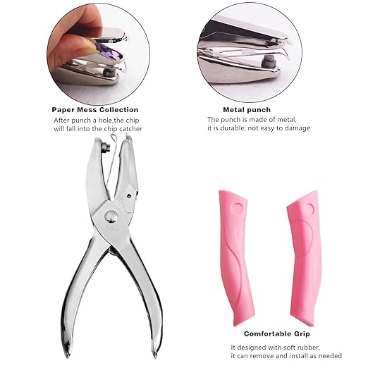 2 Pieces Metal Handheld Hole Paper Punches, Heart and Star Shape Single Hole Paper Punch with Pink Soft Grip Handles, Tag Puncher Set for DIY Craft Tags, Clothing Tickets, Scrapbook Tools-DeskLoop Office