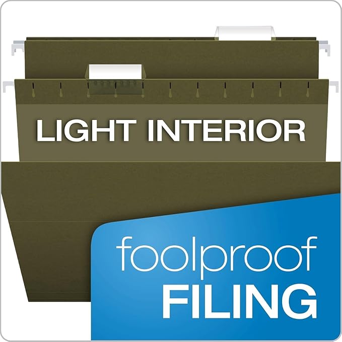 Pendaflex Hanging File Folders Letter Size - 100 Pack - 1/5 Cut Adjustable Tabs - Green Bulk File Folders with Tabs 8.5 X 11 Inches-DeskLoop Office