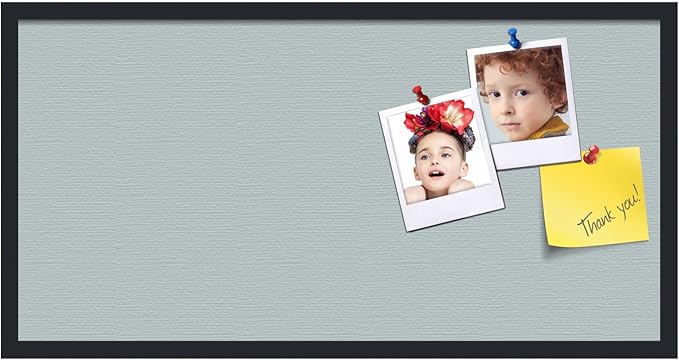 PinPix 36x18 Inch Cork Bulletin Board. This Decorative Framed Pin Board Comes with Soft Blue Design and a Satin Black Frame. Ideal for Home Office Decor or Message Board (PinPix-1814)-DeskLoop Office