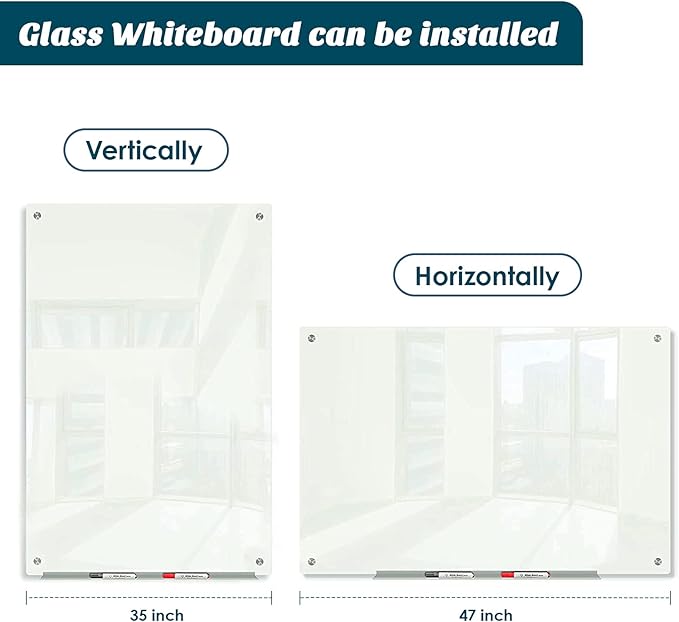 J&J worldwide Glass Whiteboard 47"x35", Magnetic White Board Glass Dry Erase Board Large Frameless Glass White Board for Office, Home & School with Marker Tray & Markers-DeskLoop Office