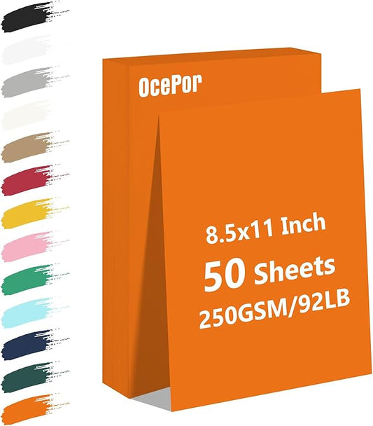 OcePor 50 Sheets Orange Cardstock Paper, Colored Printer Paper 8.5 x 11, Thick Construction for Cards Making, Scrapbook,Office Printing, Invitations, Certificates,DIY Crafting 92 lb/250gsm-DeskLoop Office