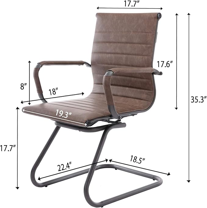 Office Desk Chair No Wheels Set of 4 PU Leather Computer Chairs Mid Back Guest Chairs for School Reception Conference Waiting Room, Vintage Brown-DeskLoop Office