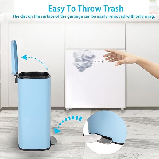 PayLessHere Stainless Steel Trash Can with Lid - Removable Inner Bucket, Foot Pedal Soft Close for Office, Home, Kitchen Garbage Bin (Blue, 13 G)-DeskLoop Office