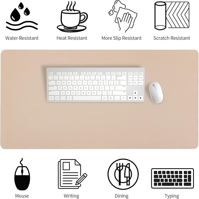 Bloss Leather Desk Mat, Mouse Pad, Waterproof Small Desk Pad, Desk Matt for Desktop, Non-Slip Desk Pad Mat for Office Work/Home - Beige (27.6 x 13.8 Inches)