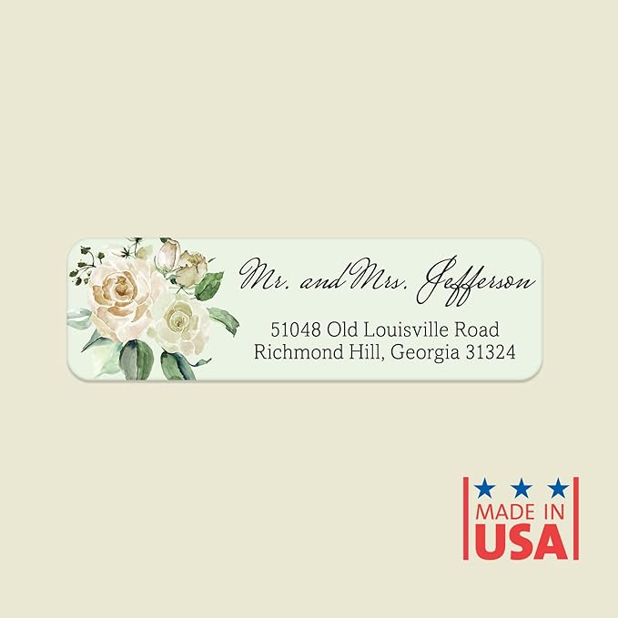 Green Watercolor Floral Rolled Address Labels / 500 Personalized Return Address Labels/Designer Address Stickers in Elegant Plastic Dispenser-DeskLoop Office