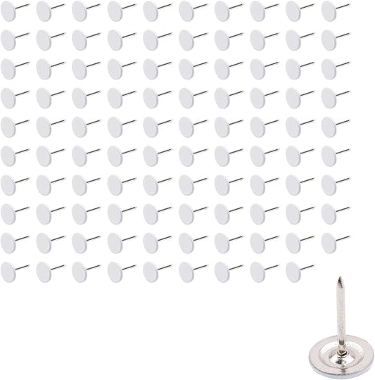 100Pcs Flat Head Upholstery Tacks Home Furniture Decor Tacks Upholstery Nails Flat Push Pins Flats Thumb Tacks White (11mmx17mm)-DeskLoop Office