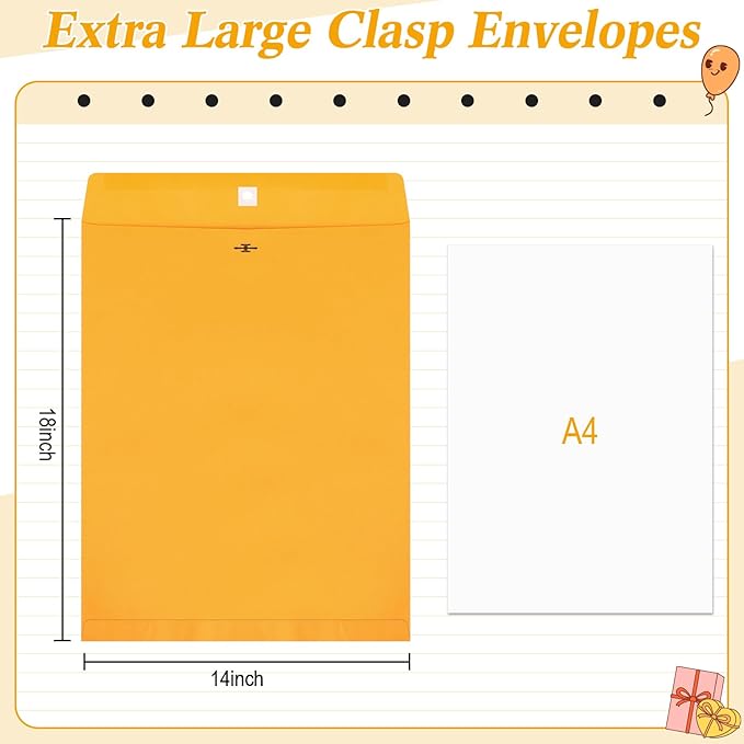 50 Pcs 14 x 18 Inch Extra Large Mailing Clasp Envelopes Jumbo Kraft Catalog Manila Envelope with Clasp Closure for Oversized Big Documents Office Home Business Legal School Storing Mailing-DeskLoop Office