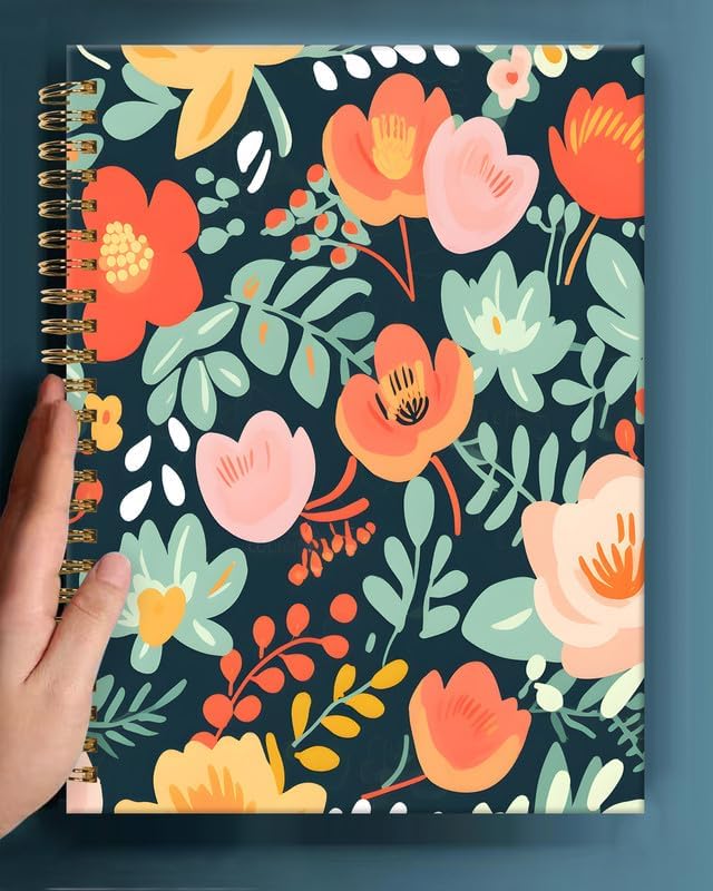 Spiral Journal Notebook,A5 Hardcover Lined Journals for Women Girl 6 x 8.3 in,120 Pages Thick Paper,Cute College Ruled Writing Notebook for Gifts Office Work School(Colorful Spring Floral)-DeskLoop Office