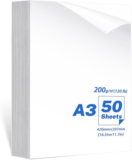 50 Sheets A3 Photo Paper Single Sided, 200 gsm White High Glossy Paper, Advanced Photographic Photo Printer Paper for Inkjet Printer Printing Picture Cover Brochures-DeskLoop Office