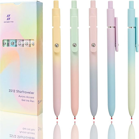 5 Pcs Colorful Gel Pens,0.5mm Fine Point for Journaling Note Taking Writing, Quick Dry Black Ink Pens for Office School Supplies Gifts for Women Teacher Students (Gradient Colors)-DeskLoop Office
