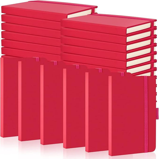 40 Pieces Small Notebooks A6 Pocket Journals 3.5 x 5.5 Inch Small Leather Notebook Mini Ruled Lined Journal with Elastic Band Pen Holder Page Marker Ribbons (Rose Red)-DeskLoop Office
