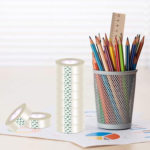 12 Rolls Transparent Tape Refills Rolls 3/4-Inch x 1000 inch, 1 inch Core, Clear Gift Wrapping Tape Refill Roll for Office, Home, School-DeskLoop Office