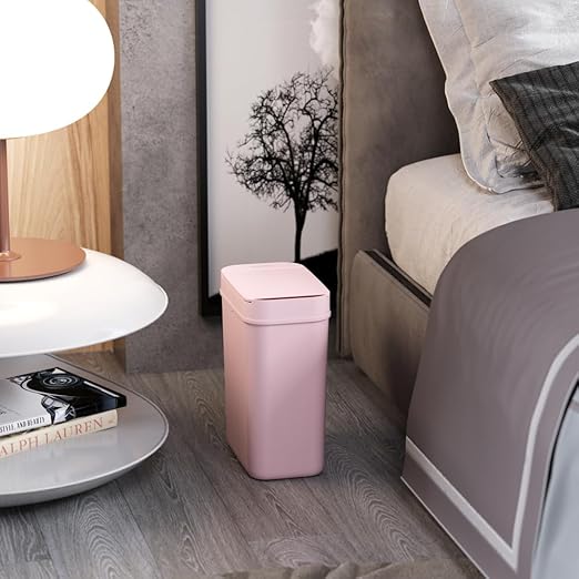 iTouchless 3 Gallon Sensor Pink Bathroom Trash Can, 10 Liter Small Slim Automatic Touchless Garbage Bin with Lid, Smart Narrow Motion Control Commercial Waste Basket for Bedroom, Office-DeskLoop Office