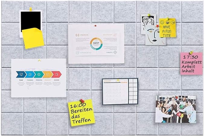 Large Cork Board Felt Board Tiles for Walls with 30 Push Pins, 11.8"x11.8" Pack of 6 Pin Board Notice Boards for Home Office Kitchen, Bulletin Board Wall Tiles for Photos Memos