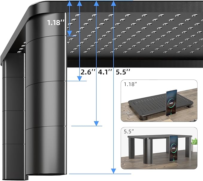 Pholiten Monitor Stand Riser 3 Height Adjustable, Desk Organizer for Monitor with Airflow Vents, Laptop Stand for Desk, Up to 44lbs-DeskLoop Office