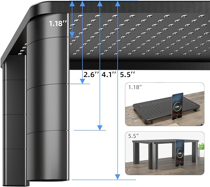 Pholiten 2 Pack Monitor Stand Riser, 3 Height Adjustable Monitor Stand, Flat Screen TV Monitor Stand Riser, Sturdy Metal Laptop Computer Monitor Stand Shelf for Printer, iMac,Premium Metal Monitor Risers for 2 Monitors-DeskLoop Office