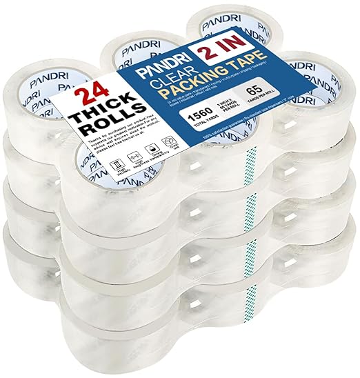 PANDRI Packing Tape, 24 Rolls Heavy Duty Clear Packaging Tape for Shipping Packaging Moving Sealing, 2 inches Wide, 65 Yards Per Roll, Total 1560 Yards-DeskLoop Office