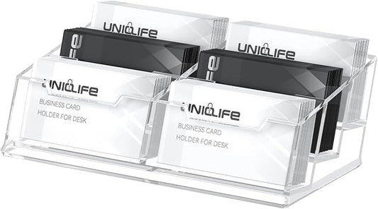 Uniclife Acrylic Business Card Holder for Desk 6 Slots Clear Business Card Display Stand for Men & Women Desktop Business Card Organizer Card Stand for Office Home Exhibition, 360 Card Capacity-DeskLoop Office