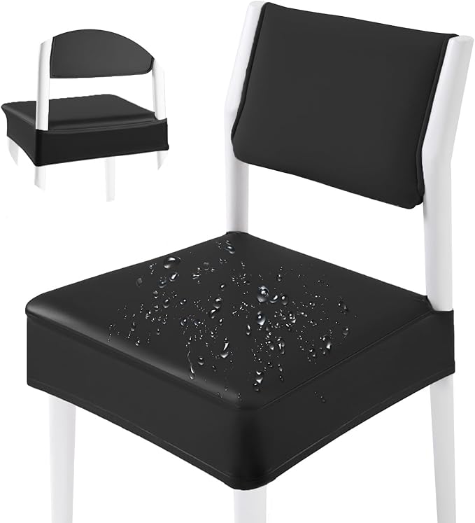 CWK Waterproof PU Leather Dining Chair Covers Set of 1-Stretchable Chair Seat Slipcovers, Removable & Washable Protector for Dining Room,Home,Office,Wedding,Rear Covers (PU-Black)-DeskLoop Office