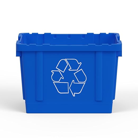 14 Gallon Rectangular Blue Recycling Bin | 4 Pack | Inside Outside Curbside | Stackable Box for Paper Plastic-DeskLoop Office