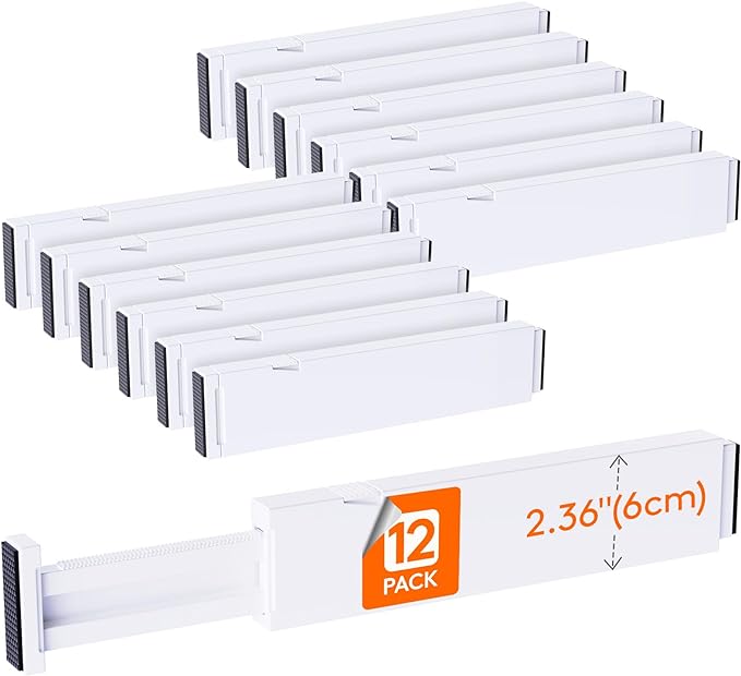 Lifewit 12 Pack Kitchen Drawer Dividers 2.36" High, 11"-17" Adjustable Drawer Organizer for Utensils/Clothes/Makeup, Plastic Expandable Separators in Dresser/Bedroom/Bathroom/Office Storage-DeskLoop Office