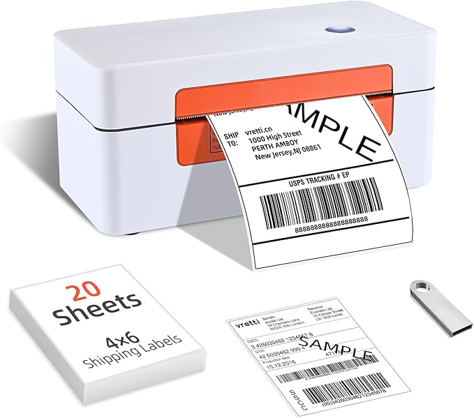 vretti USB Shipping Label Printer - 4x6 Thermal Label Printer for Shipping Packages Small Business Office or Home,Widely Used for Amazon, Ebay, Shopify, Etsy, USPS Amazon, Ebay, Shopify, Etsy, USPS-DeskLoop Office