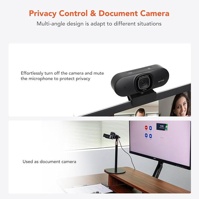 NUROUM V15AF 2K Webcam for PC, 1080P 60fps Autofocus HD Webcam with Dual Noise Cancelling Microphone, 75° FOV&Light Correction, USB Web Camera Plug&Play for Zoom/Teams,Grey-DeskLoop Office