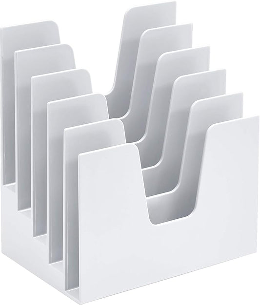 Acrimet 5 Section Incline File Sorter Organizer, Mail, Folder, Letter Desk Organizer, Rack for Office Organization Desktop (Plastic) (White Color)-DeskLoop Office