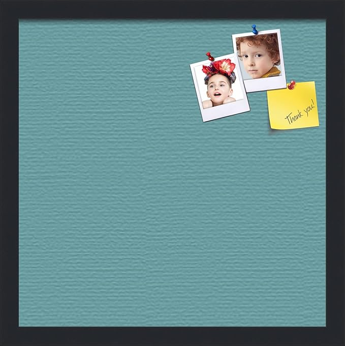 PinPix 16x16 Inch Cork Bulletin Board. This Decorative Framed Pin Board Comes with Aqua Pastel Design and a Satin Black Frame. Ideal for Home Office Decor or Message Board (PinPix-1806)-DeskLoop Office