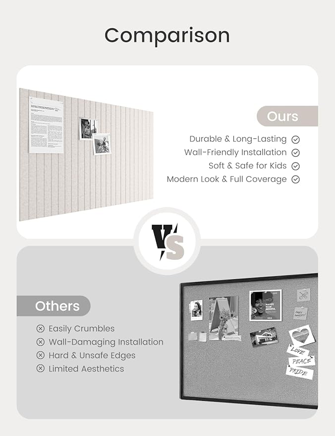 Bumusty Large Cork Board Alternative-36 x24 Felt Bulletin Board Tiles, with 30 Pushpins, 40 Adhesive Tabs, 6-Pack Slat Wall Paneling, Cork Boards for Office Push Pin Board Felt Board-Oatmeal-DeskLoop Office