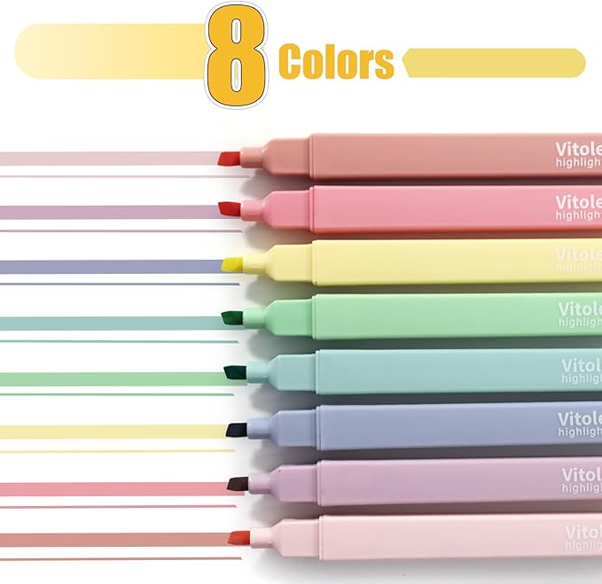 Highlighters, 8 pcs Aesthetic Pastel Highlighters, Chisel Tip Book Highlighter, Candy Colors, No Bleed Bible Highlighter Assorted Colors-DeskLoop Office