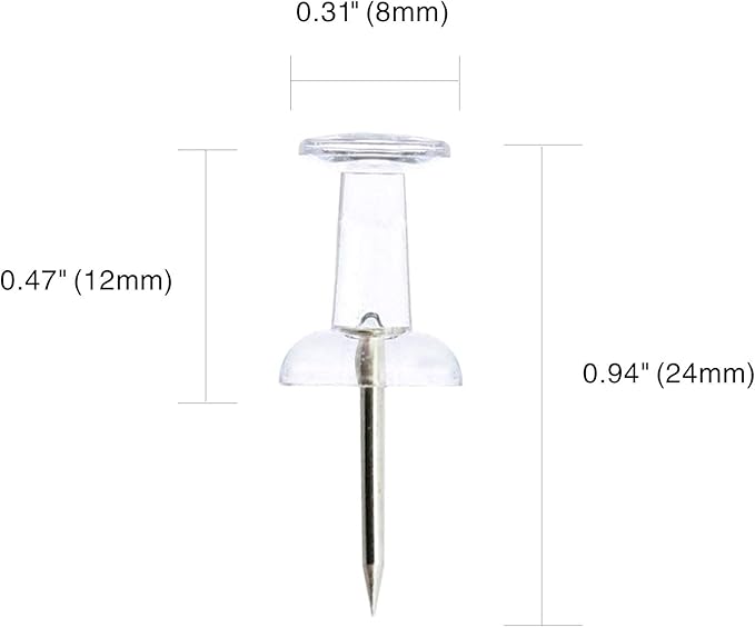 Clear Push Pins 600pcs Standard Thumb Tacks Steel Point Transparent Plastic Head Pins for Hanging Photo Posters Craft Marking Map Wall Cork Board-DeskLoop Office