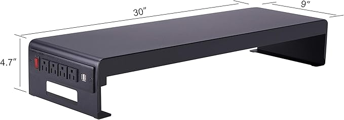 Rocelco 46" Standing Desk Converter with AC USB Charger and Dual Monitor Stand - Height Adjustable Three Screen Riser Computer Workstation - Sliding Keyboard Tray - Black (R DADRB-46-ACUSB-DM3)-DeskLoop Office
