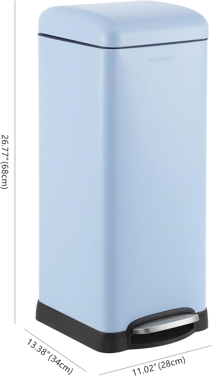 happimess HPM1007I Betty Retro 8-Gallon Step-Open Trash Can, Fingerprint Resistant, Modern, Minimalistic for Home, Kitchen, Laundry Room, Office, Bedroom, Bathroom, Tide Pool Blue-DeskLoop Office