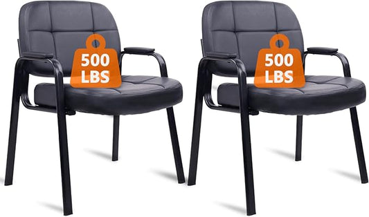 CLATINA Big & Tall 500 lbs Waiting Room Guest Chair, Leather Office Reception Chair No Wheels with Padded Arms for Elderly Home Desk Conference Room Lobby Side Salon Clinic, Black(2 Pack)-DeskLoop Office