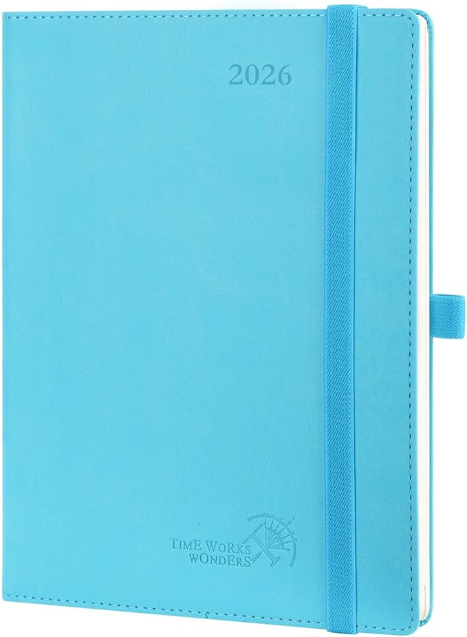 POPRUN 2026 Planner (Medium - 6.5'' x 8.5'') - 2026 Weekly Calendar ((Jan. 2026 - Dec. 2026) with Hourly Time Slots, Weekly/Monthly Appointment Book for Time Management - Leather Soft Cover - Blue Green-DeskLoop Office