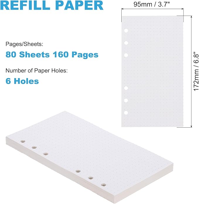 PATIKIL A6 Dot Grid Paper 6-Ring Binder Loose Leaf Planner Filler Paper Planner Inserts, 80 Sheets/160 Pages, Lined-DeskLoop Office
