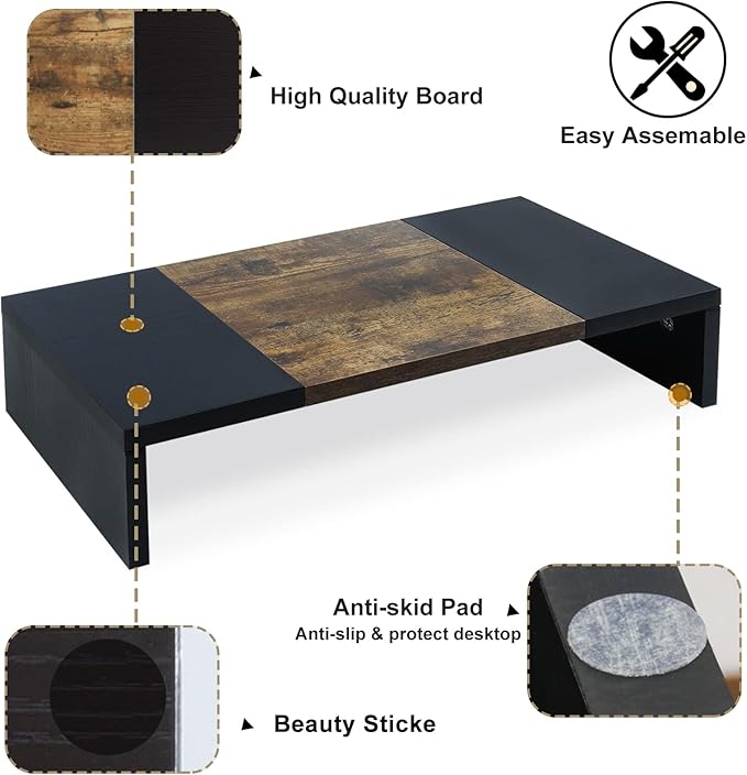 TEAMIX 20 inch Monitor Riser, Sturdy Wood Desktop Riser for TV/PC/Laptop/Printer, TV Riser Stand Computer Shelf with Storage for Home Office-DeskLoop Office