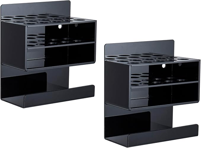 MyGift Wall Mounted Dry Erase Whiteboard Marker Holder Stand with 10 Marker Slots and Eraser Holder, Black Set of 2-DeskLoop Office