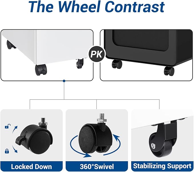 2 Drawer Vertical File Cabinet - Mobile Filling Cabinet with Lock for Legal/Letter Files - Office Storage File Cabinet with Wheels Under Desk - Assembly Required-DeskLoop Office